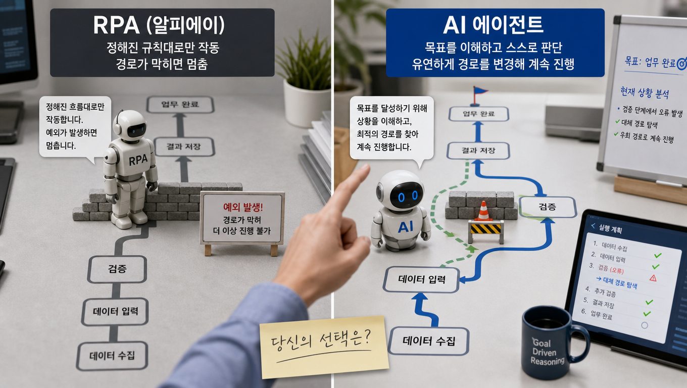 AI 에이전트 워크플로 자동화와 RPA의 차이
